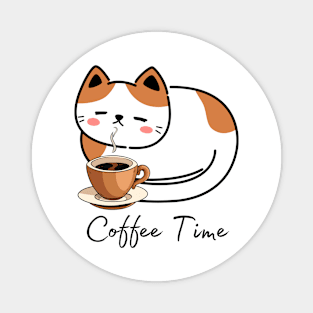 Coffee Time Cute Calico Kitty Magnet